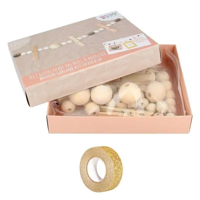 Obrázok produktu pre DIY box pre vianočné dekorácie drevené girlandy suveníry + zlatá trblietavá stuha 5 m