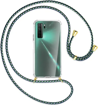 Produktbild von Handykette Backcover-Schutzhülle mit Band (Metall goldfarben) für Huawei P40 lite 5G - grün/blau/weiß