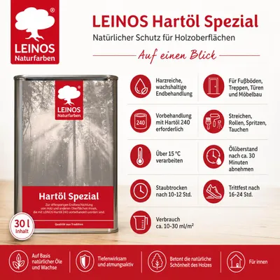 Produktbild von LEINOS Hartöl spezial 30 l – Hartöl Spezial Endbeschichtung innen, KI-generiertes Bild