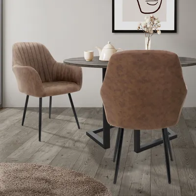 Produktbild von ML-Design 2er Set Esszimmerstuhl mit Rückenlehne, Braun, aus Kunstleder