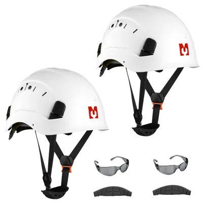Immagine prodotto di Mustbau EN397 Casco da cantiere e di protezione con visiera antiappannamento, casco da lavoro in ABS resistente, regolabile da 53 a 63 cm, confezione da 2 pezzi, bianco