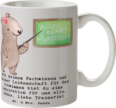 Produktbild von Mr. & Mrs. Panda Pott Schwimmen Trainerin Inspiration - Grau Pastell - Geschenk, Tasse, Kaffeetasse, Fachwissen, kaffeebecher bedruckt, Teetasse, Schwimmer, Sportart