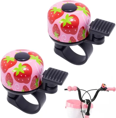 Productafbeelding van Fietsbel voor kinderen - Set van 2 - Meisjes - Kinderfietsbel met aardbeimotief - Geschikt voor meisjes
