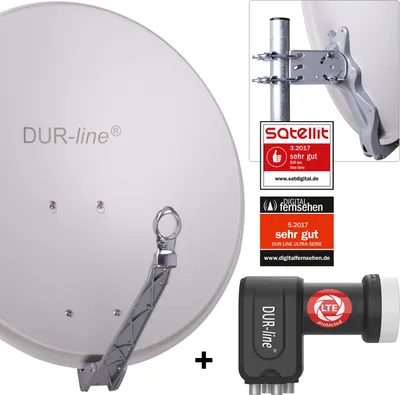 Produktbild von DUR-line Select 60/65 cm Sat Anlage 4 Teilnehmer Komplett Set hellgrau
