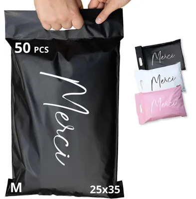 Produktbild von EMBALLAX - 50 Versandtaschen Warensendung - M 35x25cm - UNDURCHSICHTIG/WIDERSTANDSFÄHIG/WASSERDICHT - Versandtüten für Kleidung - Umschlag für Kartons - Versandbeutel - Versandtasche - Danke