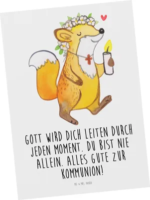 Produktbild von Mr. & Mrs. Panda Postkarte Fuchs Kommunion Mädchen - Weiß - Geschenk, bildkarte, Ansichtskarte, Glauben, Gläubig, Liebe, Grußkarte, Ansichtskarten, Gott, Postkarten