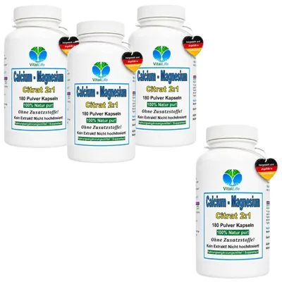 Produktbild von Calcium Calciumcitrat + Magnesium Citrat 2:1 Komplex 720 (4x180) Kapseln organisch, PREMIUM Kalzium- & Magnesiumcitrat. Hohe Bioverfügbarkeit.