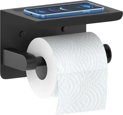 Produktbild von Toilettenpapierhalter Ohne Bohren mit Ablage,Selbstklebende Klopapierhalter,für Badezimmer und Küche,Edelstahl Wandmontage Klorollenhalter,Schwarz