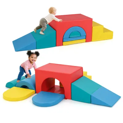 Immagine prodotto di COSTWAY 7 pezzi di blocchi da costruzione in schiuma, blocchi da costruzione inPoliuretanomorbido per gattonare, arrampicarsi e scivolare, blocchi da costruzione giganti, blocchi da costruzione di grandi dimensioni per bambini da 1+