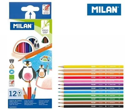 Produktbild von 12er Packung hochwertige Buntstifte von Milan in vielfältigen Farben