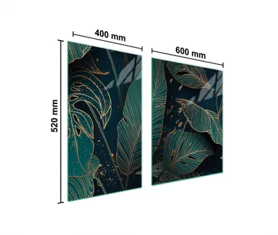 Immagine prodotto di Piastre copri fornelli 2 pezzi 100x52 ceramica copri piano cottura vetro tagliere fogliame verde