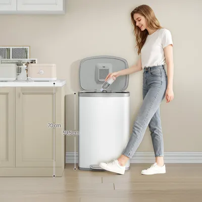 Produktbild von Mülleimer mit Fußpedal - Weiß, 50 Liter - Edelstahl - Mit Inneneimer