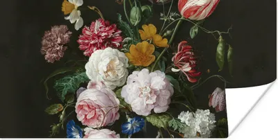 Produktbild von MuchoWow® Poster Stilleben mit Blumen in einer Glasvase - Gemälde von Jan Davidsz. de Heem 40x20 cm - Poster für die Wand - Poster Schlafzimmer