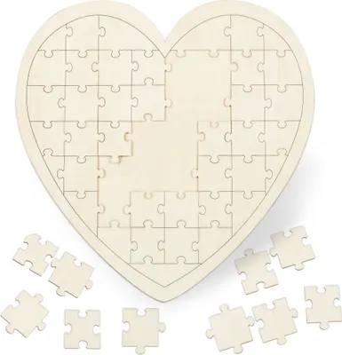 Produktbild von Relaxdays Herzpuzzle XXL, Gästebuch für Hochzeit, Taufe & Geburtstag, 49 Teile zum Beschriften, Holz, BxT 45x45cm, natur