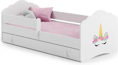 Zdjęcie produktu dla Łóżeczko dziecięce – 140 x 70 cm z podnośnikiem i barierką – w zestawie z materacem i podstawą