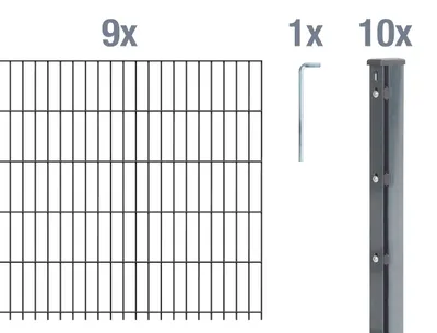 Produktbild von Alberts Doppelstabmattenzaun 8-6-8, Matten 2,50 m, Höhe 1,63 m, Länge 22,5 m, anthrazit, Zaun als Komplettset, Pfosten mit Abdeckleiste 60x40 mm