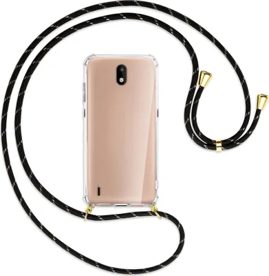 Produktbild von Handykette Backcover-Schutzhülle mit Band (Metall goldfarben) für Nokia 1.3 - schwarz/gold
