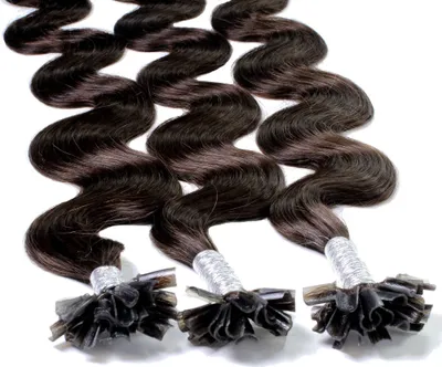 Produktbild von hair2heart Extensions Echthaar Bondings Gewellt - 25 Strähnen 0.5g 60cm 5/0 mittelbraun