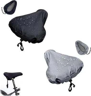 Immagine prodotto di Coprisella impermeabile nero in tessuto Oxford - Grigio - Coprisella per sella di bicicletta - Protezione dalla pioggia - Set di 2 pezzi