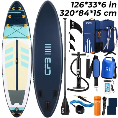 Produktbild von Stand Up Paddle Board 320x84x15 cm, Bis zu 160 kg, extra breites iSUP, Aufblasbares SUP-Board mit Paddel, Pumpe, Rucksack, für Anfänger und Erwachsene