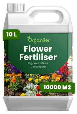 Obrázok produktu pre Flower – Tekuté hnojivo 10 L – 3-4-3 NPK – Pre kvitnúce rastliny – Zabezpečuje dlhodobé kvitnutie a silný rast – Podporuje korene a vitalitu – Organický produkt