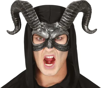 Produktbild von Halloween Dämonenmaske Mit Hörnern Gruselige Teufelsmaske Finstere Verkleidung Kostüm Horrormaske Faschingsmaske Für Dunkle Nächte Mystische Maske Bizarre Erscheinung, Farbe: Schwarz