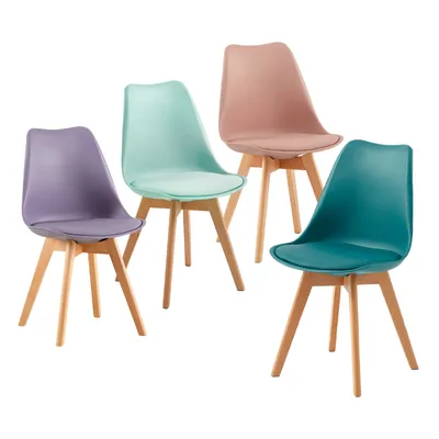 Produktbild von HJ_WeDoo 4er Set Esszimmerstühle mit Massivholz Buche Bein, Skandinavisch Design, 1 Mintblau + 1 Rosa + 1 Lila + Grün