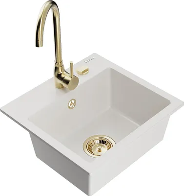 Immagine prodotto di Mexen Milo lavello in granito a 1 vasca con rubinetto cucina Telma, bianco - 6505-20-670200-50