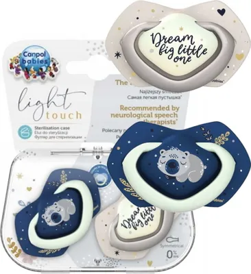 Zdjęcie produktu dla Canpol Babies 2 symetryczne smoczki silikonowe, 0-6 m, Śpiąca Koala, niebieski