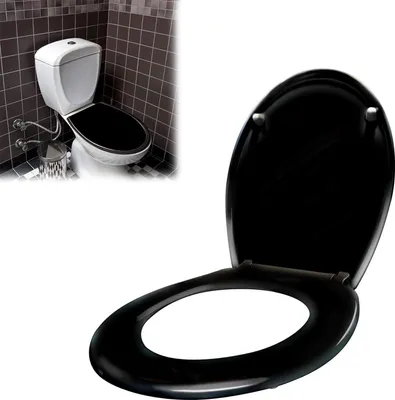 Obrázok produktu pre XINZI oválne WC veko a sedadlo s mechanizmom jemného zatvárania, antibakteriálne WC sedadlo, WC sedadlo a veko z tvrdého plastu (čierne prevedenie)