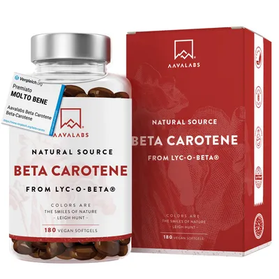 Immagine prodotto di Aavalabs Beta-carotene 15 mg | Lyc-O-Beta® | Pelle e vista | 180 capsule molli