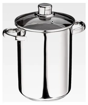 Produktbild von Edelstahl Spargelkochtopf mit Glasdeckel und Edelstahlgriffen - Für alle Herdarten, einschließlich Induktion - Dreifachboden - Ø16cm, 25 x 17 x 23 cm, Silber