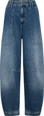 Produktbild von Barrel Jeans Hose Hellblau Größe 44 mit weitem, verkürztem Bein und ausgefranstem Saum