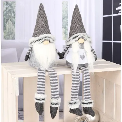 Produktbild von Weihnachtswichtel Weihnachtszwerg Dekowichtel - Set von 2 - Filz - 44 cm - Grau und Weiß - Für die Weihnachtszeit