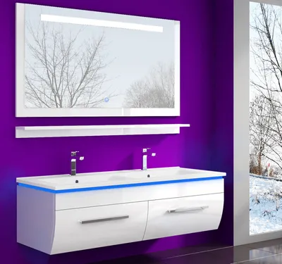Produktbild von Doppelwaschtisch 120  Weiss Hochglanz Doppel Waschbecken Badmöbel Set Doppelwaschtisch 120 cm