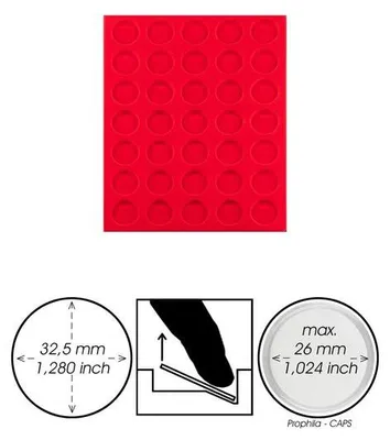 Produktbild von Prophila Collection rote Veloureinlage für Münzbox, 35 runde Fächer für Münzen bis 32,5mm (10-/20-Euro-Gedenkmünzen)