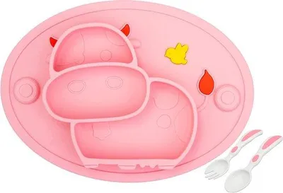 Produktbild von Teller mit Fächern - Silikon Babybrett / Nicht rutschende Kinderunterlage mit Saugnäpfen - Selbstfütterungstraining