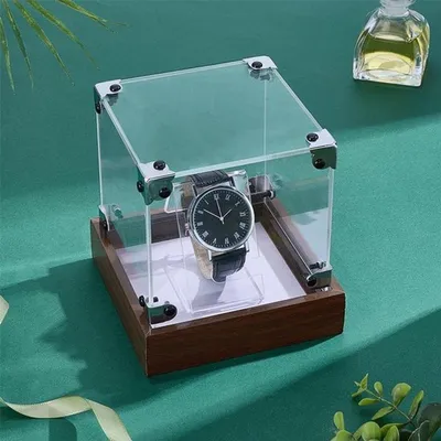 Elegante Uhrenbox mit Holzsockel und, Hauptbild