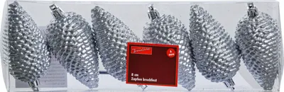 Produktbild von Trendline Weihnachtskugeln Zapfen bruchfest, langlebig 8 cm silber 6 Stück
