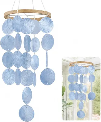 Produktbild von Windspiel 73 cm, Capiz Muscheln, blau, für Garten