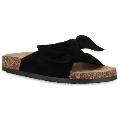 Produktbild von Mytrendshoe Damen Sandalen Pantoletten Schleifen Hausschuhe 826314, Farbe: Schwarz, Größe: 39