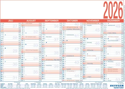 Produktbild von Zettler Arbeitstagekalender kaschiert A4 2026 - Bürokalender