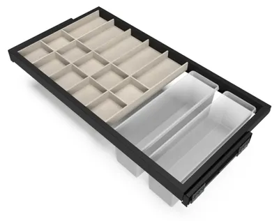Immagine prodotto di Kit Cassetto Organizzatore e Telaio per Armadio 900 mm in Alluminio e Plastica Emuca Nero