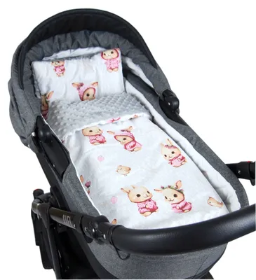 Produktbild von BabyLux Babydecke MINKY PLÜSCH 75x60cm mit Kissen – Weiche Decke für Kinderwagen & Babyschal MP151 - Grau + Häschen