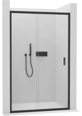 Zdjęcie produktu dla Drzwi prysznicowe przesuwne Varone LINE, lewe/prawe - 6 mm - czarne, matowe szkło, przezroczyste - 110x195 cm