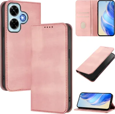 Immagine prodotto di Custodia per Xiaomi Redmi Note 13 4G, custodia in pelle vintage con protezione RFID, slot per schede, supporto Rosa