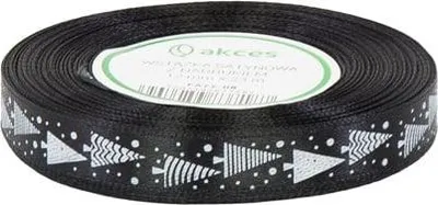 Zdjęcie produktu dla Wstążka dekoracyjna czarna choinki 25 mm / 22 m - świąteczna