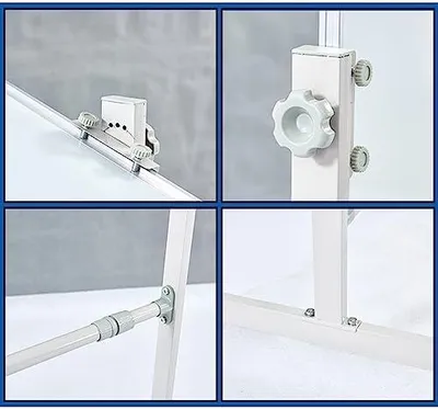 Produktbild von Mobiler, trocken abwischbarer Tafelständer, 360° drehbar, verstellbarer Metallständer in Weiß, geeignet für Whiteboards von 45 x 60 cm bis 80 x 100 cm, nur der Ständer