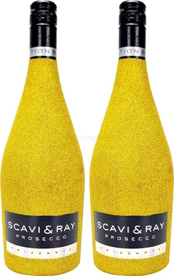 Produktbild von Scavi & Ray Prosecco Frizzante 0,75l (10,5% Vol) - Bling Bling Glitzer Glitzerflasche Flaschenveredelung für besondere Anlässe - Gold Aktion - 2 Stück (2x 0,75l = 1,5l) -[Enthält Sulfite]