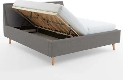 Produktbild von Doppelbett Estee 180x200cm mit Stauraum - hellgrau/ocker